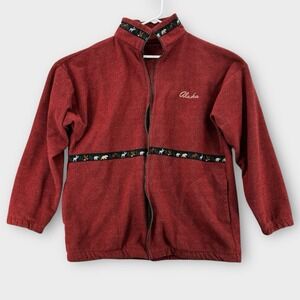 Vintage Alaska Jacket Mens XL Red Fleece Mock Neck Hunting Deer Elk Embroidered